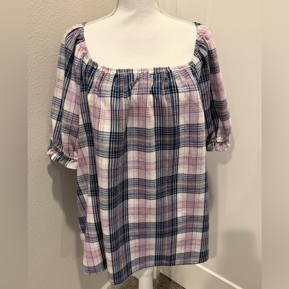 Lane Bryant Plaid Top in Pink and Blue